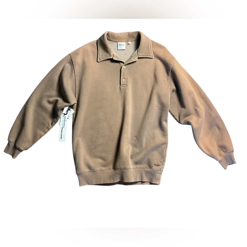 TNA Aritzia Cozy Fleece Boyfriend Pullover XS NWT Beige with colorful fading - Picture 2 of 6